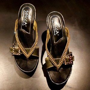 SBICCA BLACK RHINESTONE WEDGE SANDAL